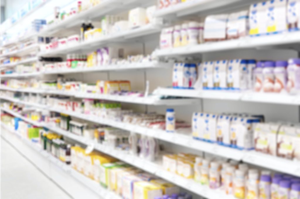 Medicine Products placed in Shelves at Pharmacy